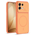 Front and back view of Orange protective back cover for Oppo F35 Pro 5G with textured sides, camera guard and slim fit design.