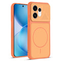 Front and back view of Orange protective back cover for Oppo Reno 16 5G with textured sides, camera guard and slim fit design.