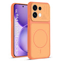 Front and back view of Orange protective back cover for Oppo Reno 16 Pro 5G with textured sides, camera guard and slim fit design.