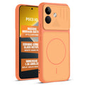 Front and back view of Orange protective back cover for POCO X8 5G with textured sides, camera guard and slim fit design.