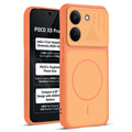 Front and back view of Orange protective back cover for Poco X8 Pro 5G with textured sides, camera guard and slim fit design.