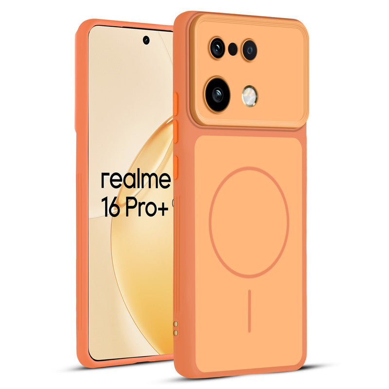 Full protective dual tone Orange silicone case for Realme 16 Pro Plus 5G showing front and back design coverage