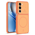 Front and back view of Orange protective back cover for Realme 16x 5G with textured sides, camera guard and slim fit design.