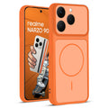 Front and back view of Orange protective back cover for Realme Narzo 90 5G with textured sides, camera guard and slim fit design.