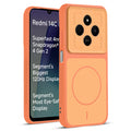 Front and back view of Orange protective back cover for Redmi 14C 5G with textured sides, camera guard and slim fit design.