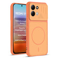 Front and back view of Orange protective back cover for Redmi 17 5G with textured sides, camera guard and slim fit design.