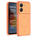 Front and back view of Orange protective back cover for Redmi A7 4G with textured sides, camera guard and slim fit design.
