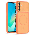 Front and back view of Orange protective back cover for Samsung A16 5G with textured sides, camera guard and slim fit design.