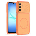 Front and back view of Orange protective back cover for Samsung A17 5G with textured sides, camera guard and slim fit design.
