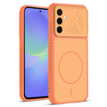 Front and back view of Orange protective back cover for Samsung A36 5G with textured sides, camera guard and slim fit design.