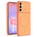 Front and back view of Orange protective back cover for Samsung A37 5G with textured sides, camera guard and slim fit design.