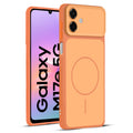 Full protective dual tone Orange silicone case for Samsung M17e 5G showing front and back design coverage
