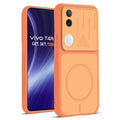 Front and back view of Orange protective back cover for Vivo T4R 5G with textured sides, camera guard and slim fit design.
