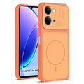 Front and back view of Orange protective back cover for Vivo T5 Lite 5G with textured sides, camera guard and slim fit design.