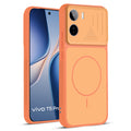 Front and back view of Orange protective back cover for Vivo T5 Pro 5G with textured sides, camera guard and slim fit design.