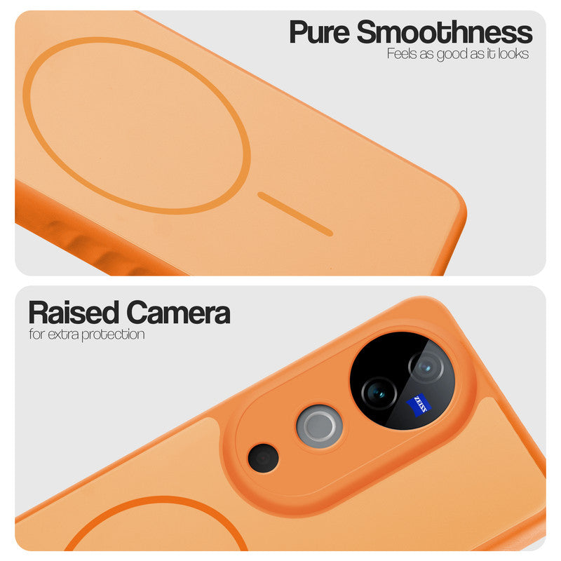 Matte Silicone Dual Color Back Cover with Metal Buttons & Ring Design for Vivo V40 5G