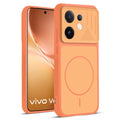 Front and back view of Orange protective back cover for Vivo V60 5G with textured sides, camera guard and slim fit design.