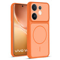 Front and back view of Orange protective back cover for Vivo V60 5G with textured sides, camera guard and slim fit design.