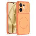 Front and back view of Orange protective back cover for Vivo V60E 5G with textured sides, camera guard and slim fit design.