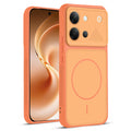 Front and back view of Orange protective back cover for Vivo V80 5G with textured sides, camera guard and slim fit design.