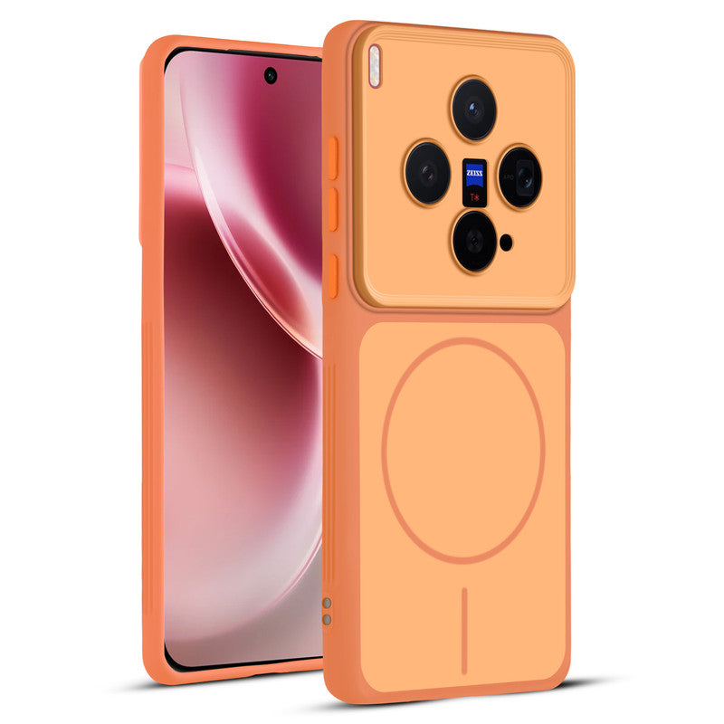 Full protective dual tone Orange silicone case for Vivo X300 5G showing front and back design coverage