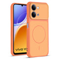 Front and back view of Orange protective back cover for Vivo Y05 4G with textured sides, camera guard and slim fit design.