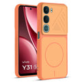Front and back view of Orange protective back cover for Vivo Y31 Pro 5G with textured sides, camera guard and slim fit design.