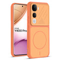Front and back view of Orange protective back cover for Vivo Y400 Pro 5G with textured sides, camera guard and slim fit design.