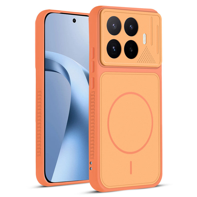 Front and back view of Orange protective back cover for Xiaomi 17T 5G with textured sides, camera guard and slim fit design.