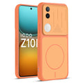 Front and back view of Orange protective back cover for iQOO Z10R 5G with textured sides, camera guard and slim fit design.
