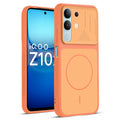 Front and back view of Orange protective back cover for iQOO Z10X 5G with textured sides, camera guard and slim fit design.