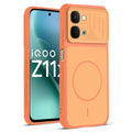 Front and back view of Orange protective back cover for iQOO Z11x 5G with textured sides, camera guard and slim fit design.