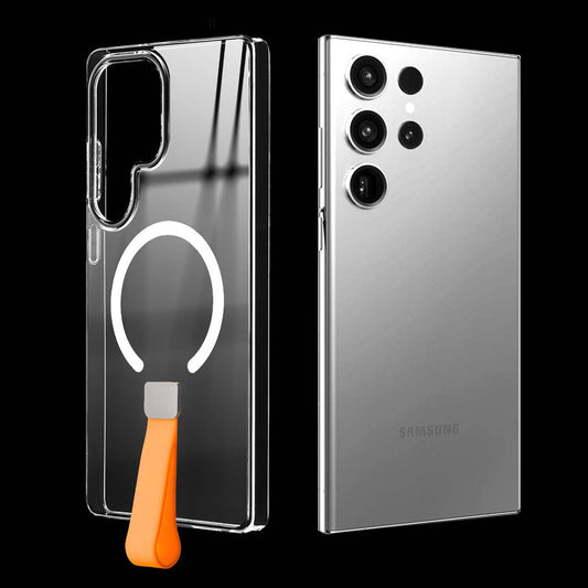 Exquisite MagSafe Transparent Case for Samsung S23 Ultra 5G with Strap , Hard Back Cover with Long Lasting Anti Yellowing Protection