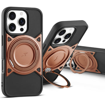 Wireless Charging Support Compatible with Metal Finish Ring Stand & Silicone Grip Back Case For Apple iphone 16 Pro Max