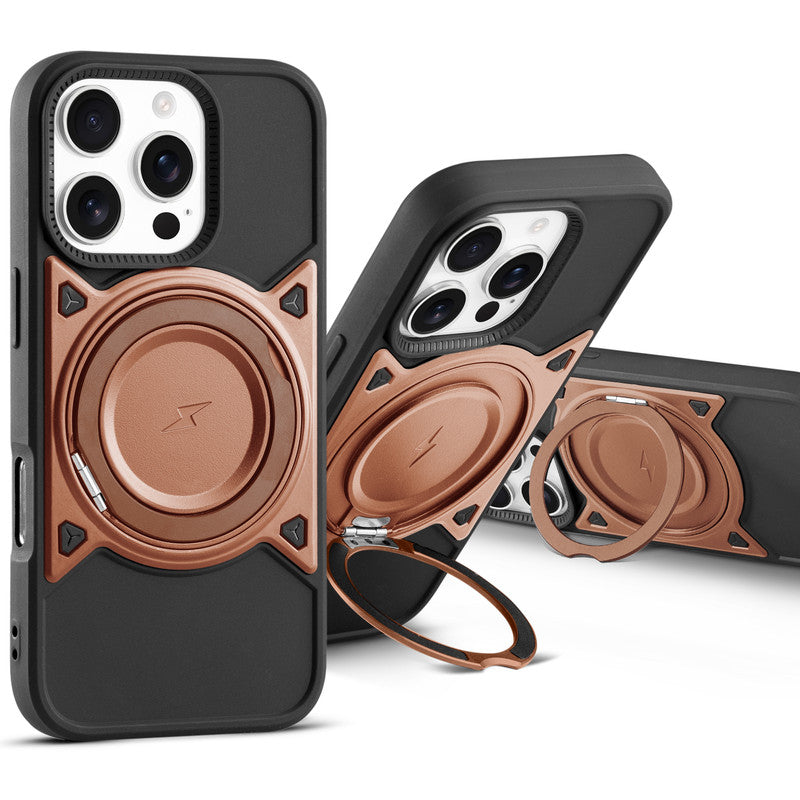 Wireless Charging Support Compatible with Metal Finish Ring Stand & Silicone Grip Back Case For Apple iphone 16 Pro Max