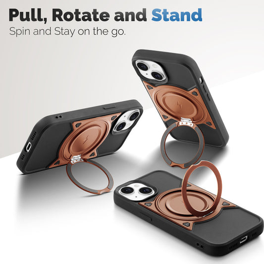 MagSafe Compatible with Metal Finish Ring Stand & Silicone Grip Back Case For Apple iPhone 15 Plus