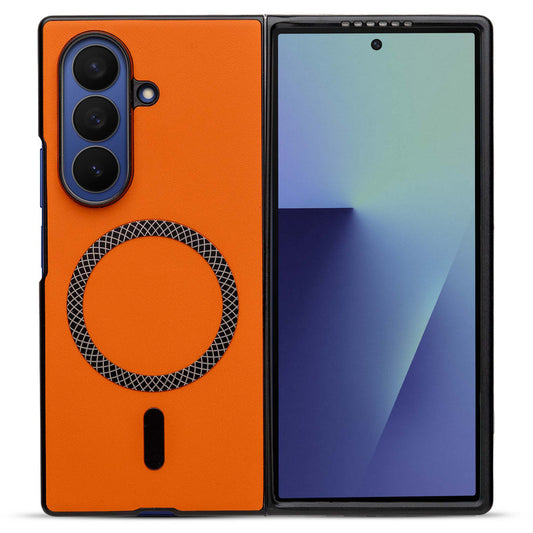 Executive Edition Hard Back Cover for Samsung Z Fold 7 with Magnetic Ring , Faux Leather Finish & Camera Guard