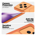 Orange phone case for Vivo X200T 5G showing camera safety edges, anti slip side grip and easy press button covers.