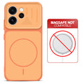 Orange back cover for Oppo Reno 15 Pro Mini 5G with printed ring pattern and message showing not compatible with MagSafe charging.