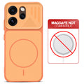 Orange back cover for Oppo Reno 15 Pro 5G with printed ring pattern and message showing not compatible with MagSafe charging.