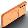 Slim silicone Orange phone case for Samsung A56 5G side angle view showing grip texture and precise cutouts