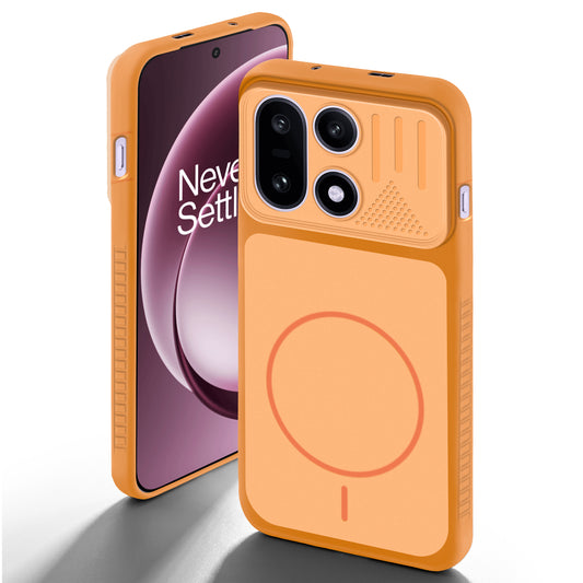Orange back cover for OnePlus 15 5G with camera cut protection and ring design on back side.