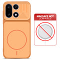 Orange back cover for OnePlus 15 5G with printed ring pattern and message showing not compatible with MagSafe charging.