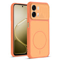 Front and back view of Orange protective back cover for Oppo A6 Pro 5G with textured sides, camera guard and slim fit design.