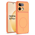 Front and back view of Orange protective back cover for Realme 16 Pro Plus 5G with textured sides, camera guard and slim fit design.