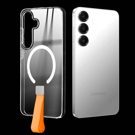 Exquisite MagSafe Transparent Case for Samsung S25 5G with Strap , Hard Back Cover with Long Lasting Anti Yellowing Protection