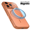 Orange MagSafe compatible back cover for iPhone 16 Pro Max showing strong magnetic ring for secure MagSafe attachment.