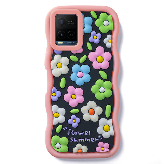 3D Soft Silicone Wave Edges Mobile Back Case For Vivo Y21 2021