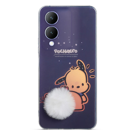 Printed matte back with fur detailing Back cover For Vivo Y17s