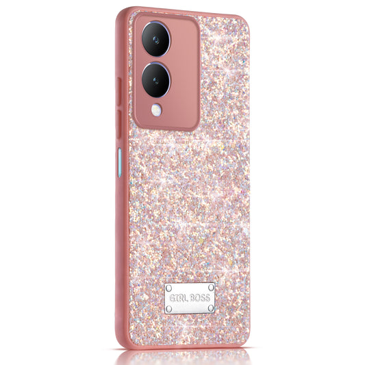 Sparkling Glitter Sequin Case with Camera Shield Back Cover For Vivo Y17s